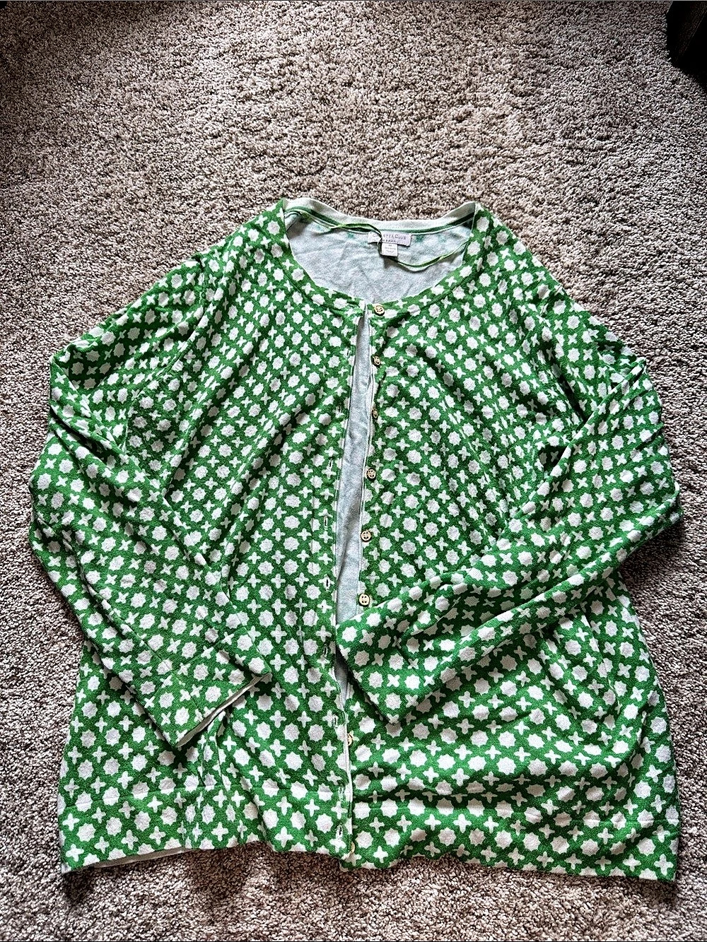 Charter Club Button Front Top in Green & White